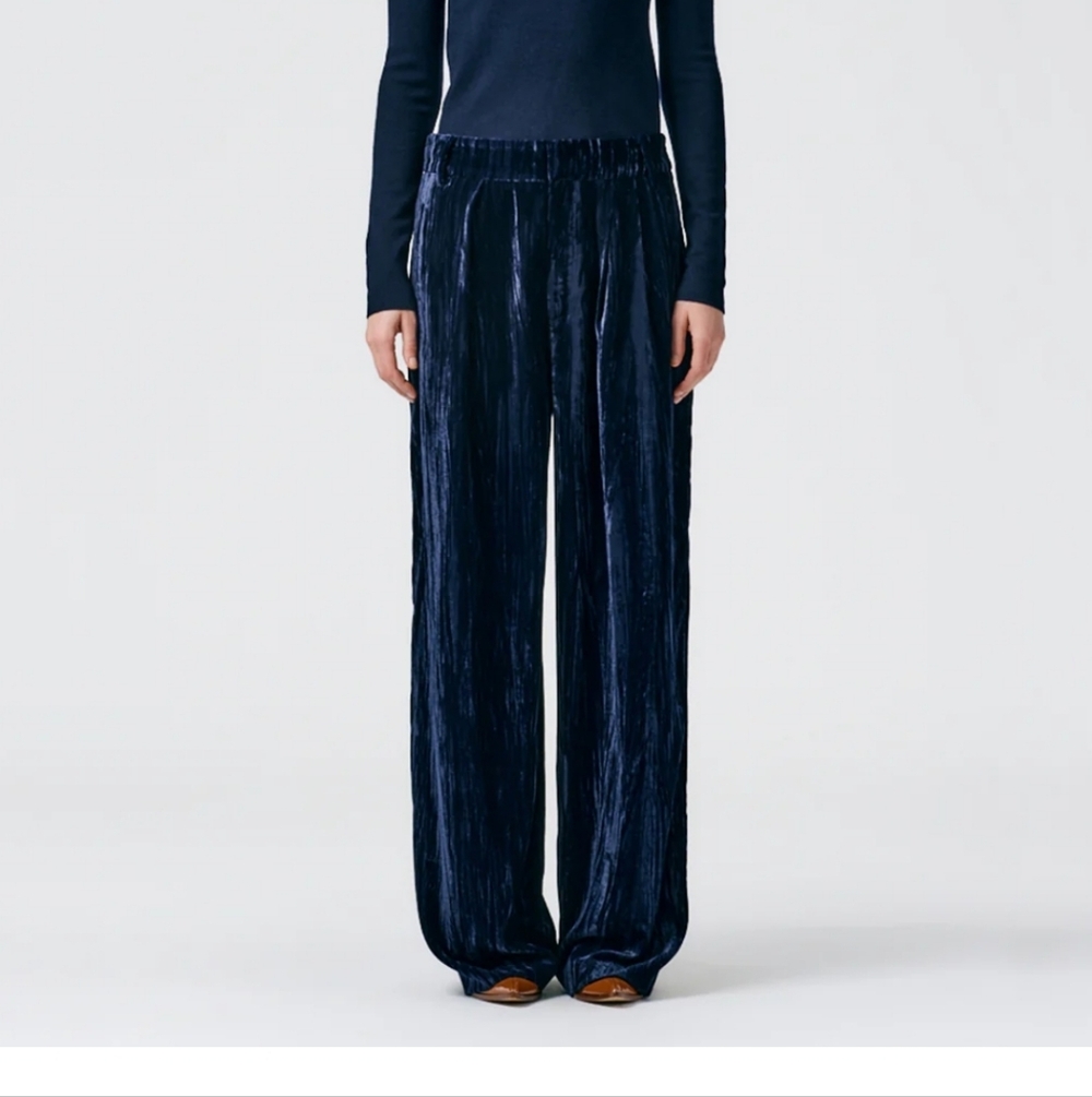 Tibi Midnight Velvet Wideleg Trousers